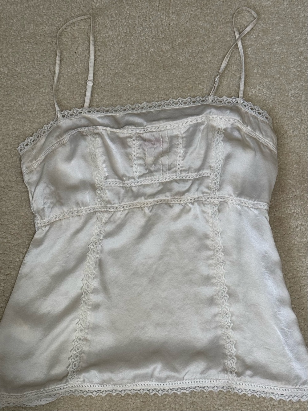 Silky Ivory Lace Trim Camisole Top